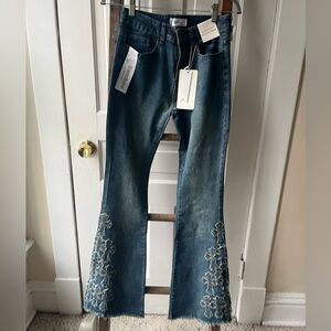 BAMBOO Dark Blue Bootcut/Flare Jeans with cross detailing